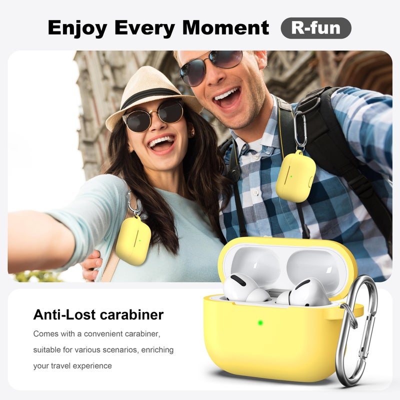 R-fun for AirPods Pro 2nd/1st Generation Case with Cleaner Kit,Soft Silicone Protective Case Cover for Apple AirPod Pro 2/1 for Women Men,AirPods Pro Case Accessories with Keychain,Yellow - Image 2